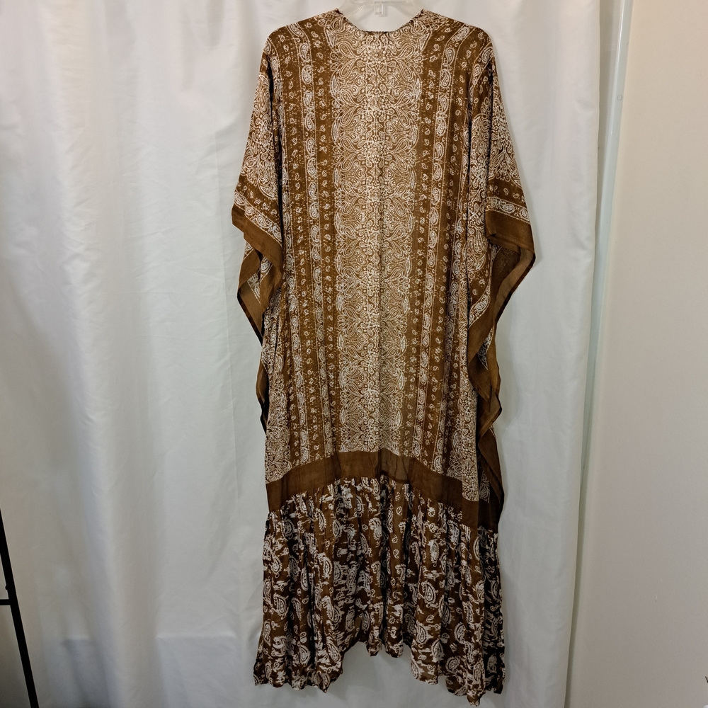 NWT $88 Free People Taupe Bandana Ruffle Paisley Kimono One Size - Picture 4 of 13
